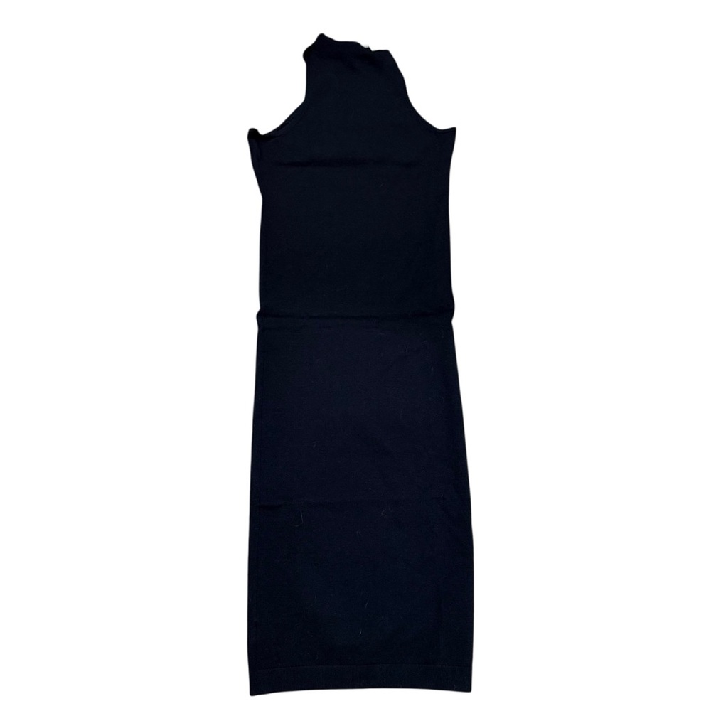 525 America Black mock neck sleeveless knit dress XS midi minimalist LBD bodycon - Picture 2 of 9